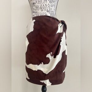 Ellen Tracy Cow Print Wrap Silk Skirt — Size Medium Petite